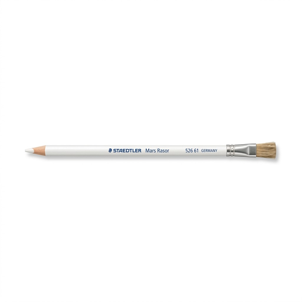 High-resolution hero shot of a single STAEDTLER Mars Rasor 526 61 eraser pencil with attachment brush.