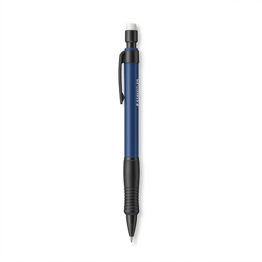 STAEDTLER Riptide mechanical pencil in blue, side profile view on a pure white background.