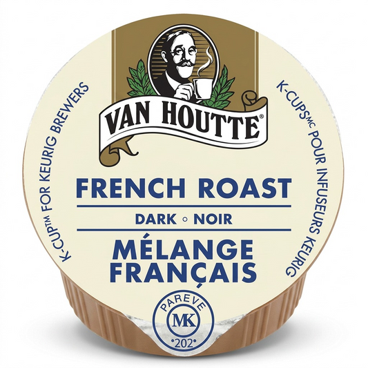 Van Houtte French Roast Dark coffee K-Cup pod for Keurig brewers against a white background.